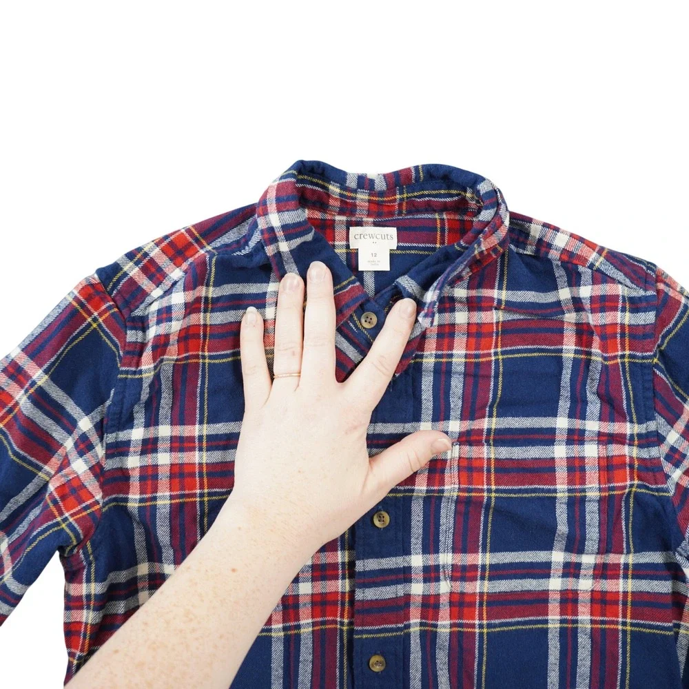 Crewcuts J. Crew Boy's Size 12 Navy Red Plaid Flannel Cotton Button Down Shirt